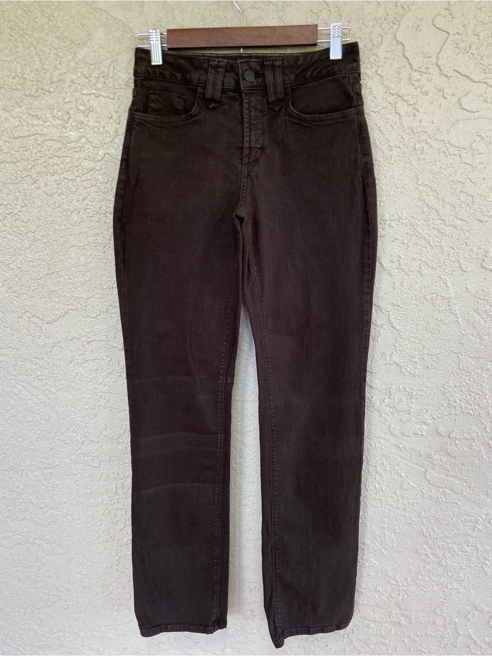 NYDJ STRAIGHT Mid Rise Dark Brown Brush Denim Stretch Jeans Size 2